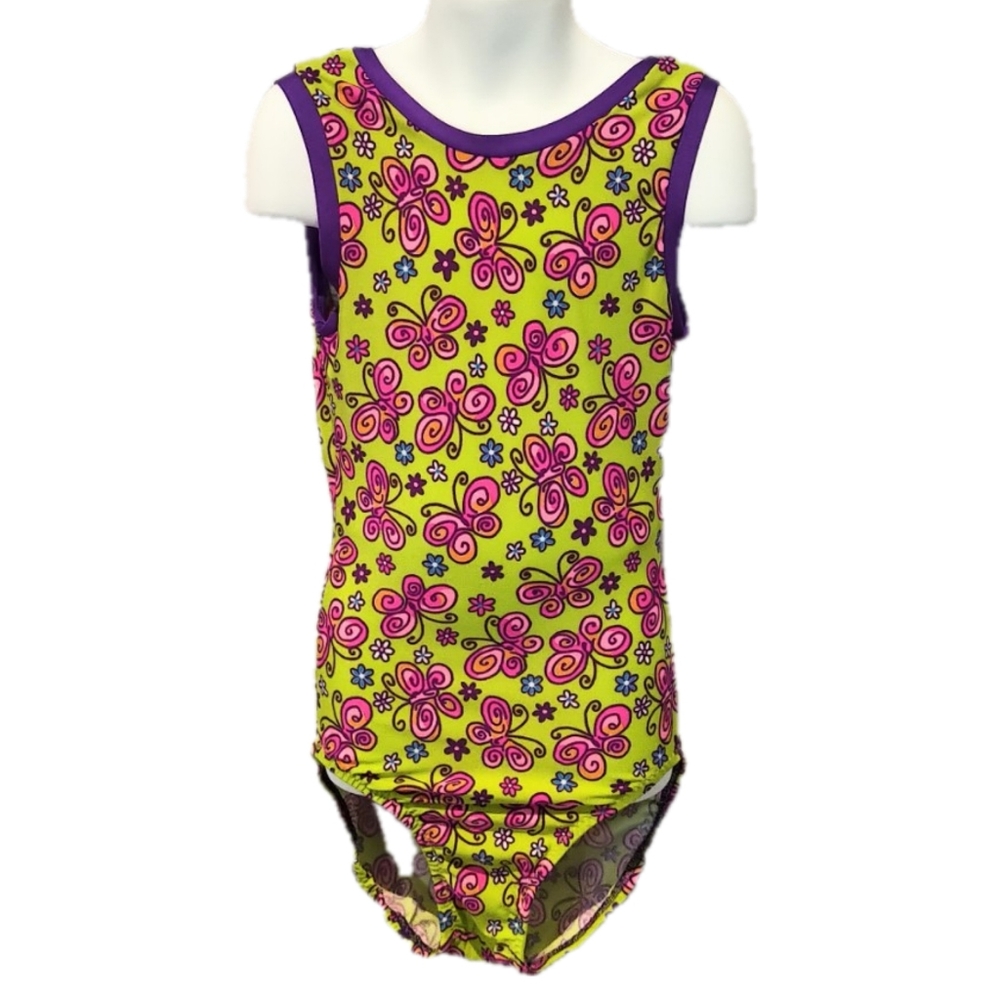 GymGear Butterfly Print Gymnastics Leotard - Child XL